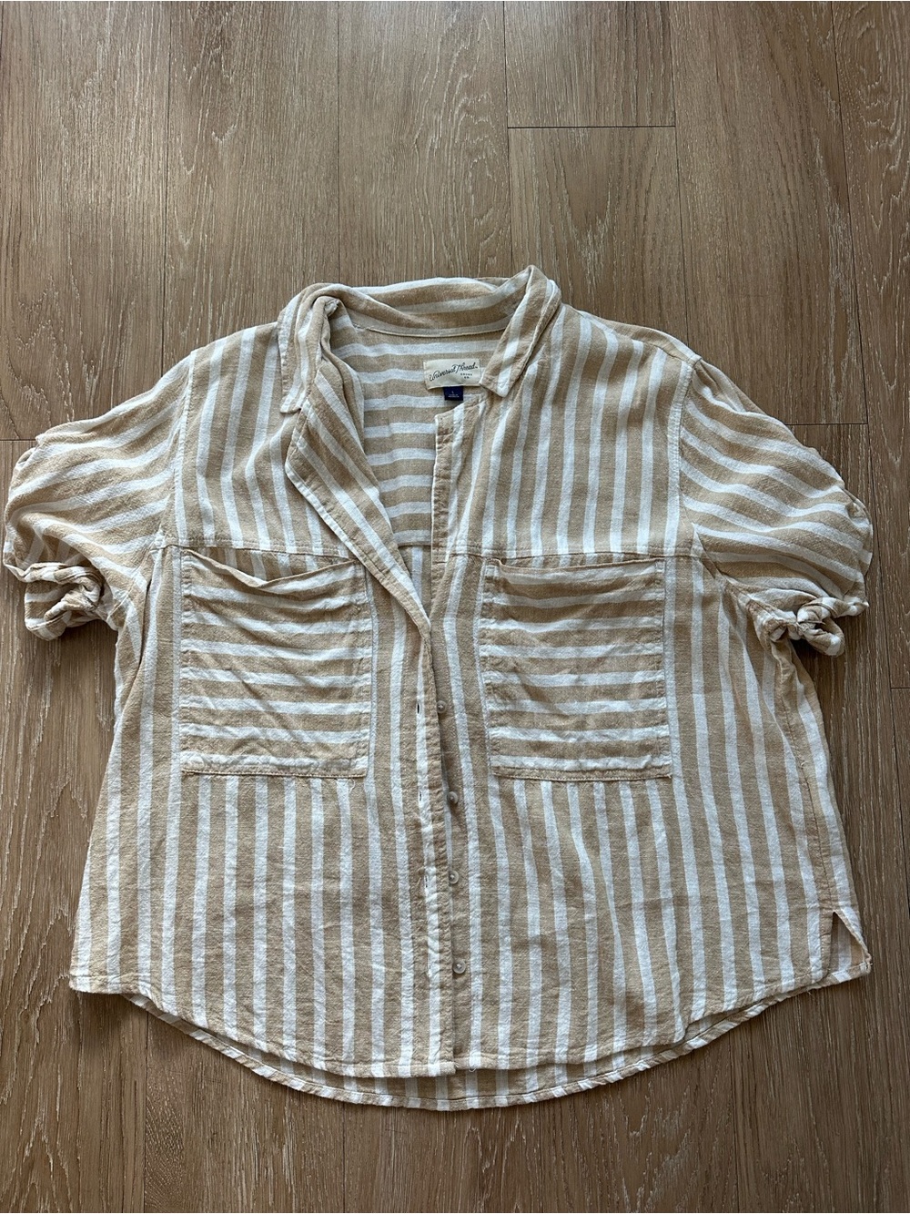 Universal Thread Tan and White Striped Button-Down Shirt